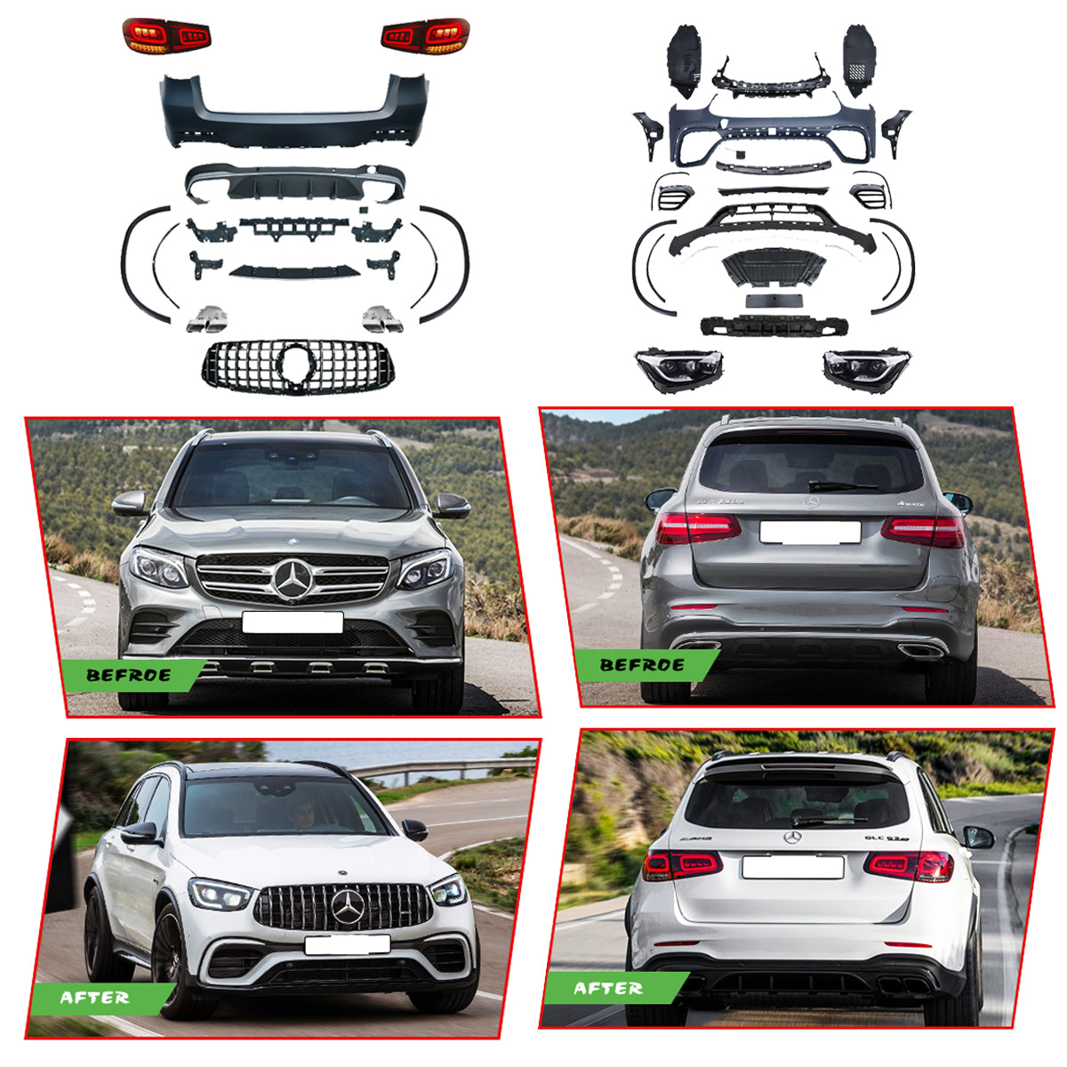 THE BODY KIT FOR MERCEDES BENZ GLC-CLASS X253 2016-2019 UPGRADE TO 2021 GLC63 AMG STYLE